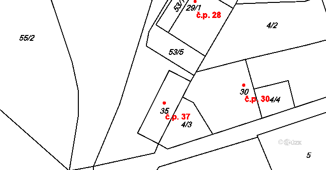 Hradišťko I 37, Veltruby na parcele st. 35 v KÚ Hradišťko I, Katastrální mapa
