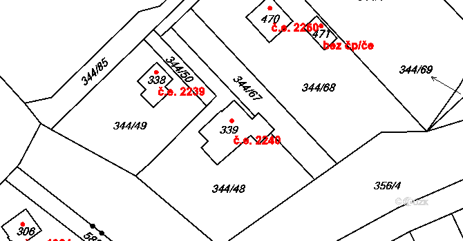 Struhařov 2240, Kamenice na parcele st. 339 v KÚ Štiřín, Katastrální mapa