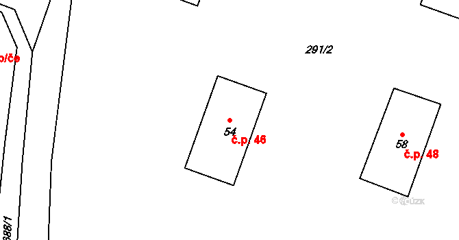 Erpužice 46 na parcele st. 54 v KÚ Erpužice, Katastrální mapa