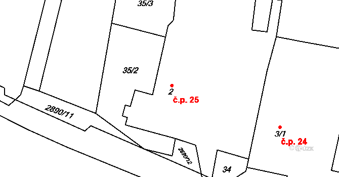 Kurojedy 25, Bor na parcele st. 2 v KÚ Kurojedy, Katastrální mapa