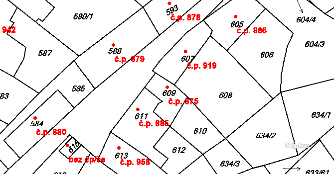 Hořovice 875 na parcele st. 609 v KÚ Velká Víska, Katastrální mapa