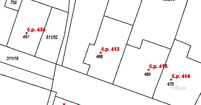 Třebenice 413 na parcele st. 468 v KÚ Třebenice, Katastrální mapa