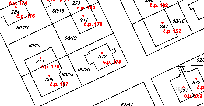 Kluk 178, Poděbrady na parcele st. 312 v KÚ Kluk, Katastrální mapa