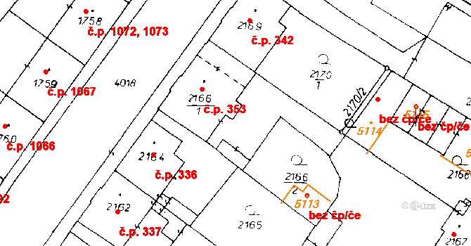 Poděbrady III 353, Poděbrady na parcele st. 2166/1 v KÚ Poděbrady, Katastrální mapa