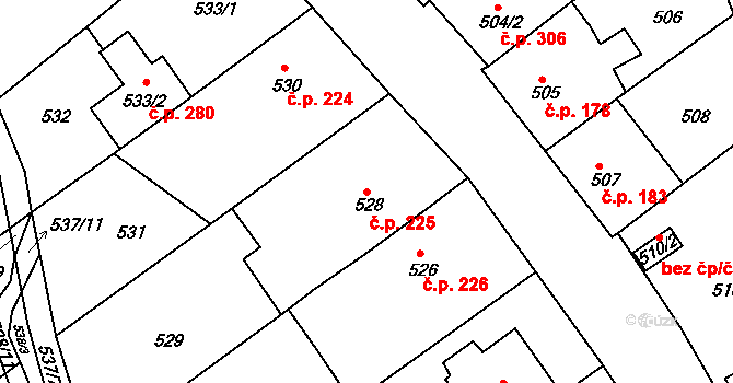 Míkovice 225, Uherské Hradiště na parcele st. 528 v KÚ Míkovice nad Olšavou, Katastrální mapa