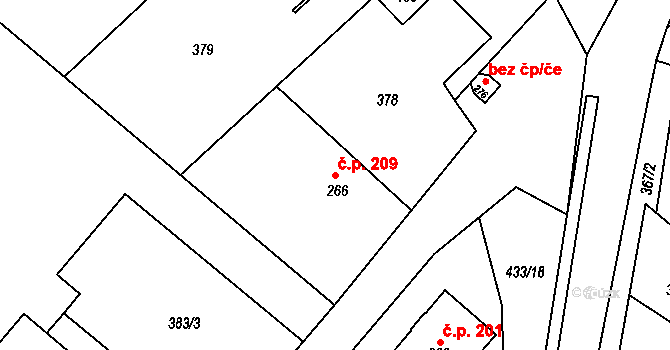 Knínice 209 na parcele st. 266 v KÚ Knínice u Boskovic, Katastrální mapa