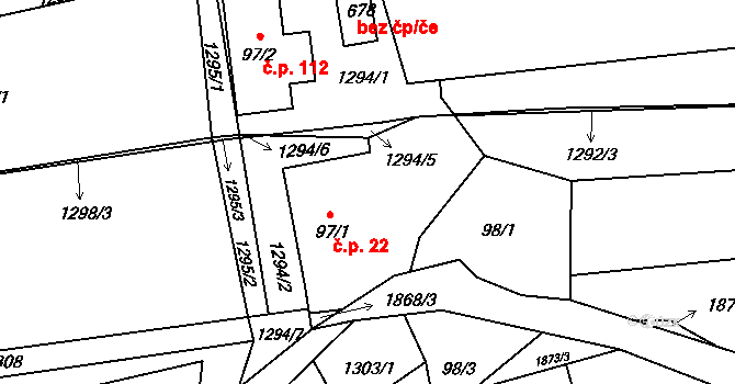 Milíkov 22 na parcele st. 97/1 v KÚ Milíkov u Jablunkova, Katastrální mapa