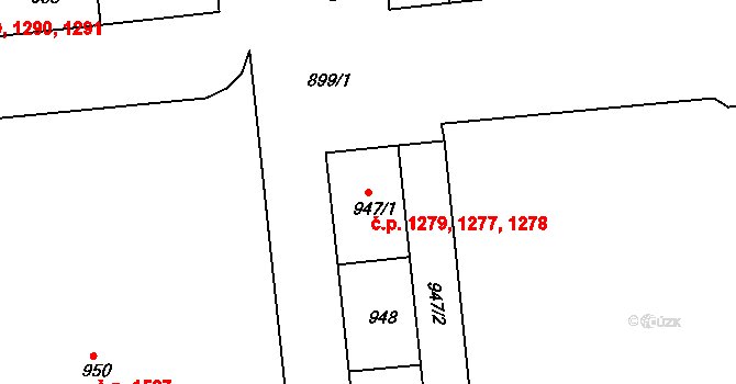 Sokolov 1277,1278,1279 na parcele st. 947/1 v KÚ Sokolov, Katastrální mapa