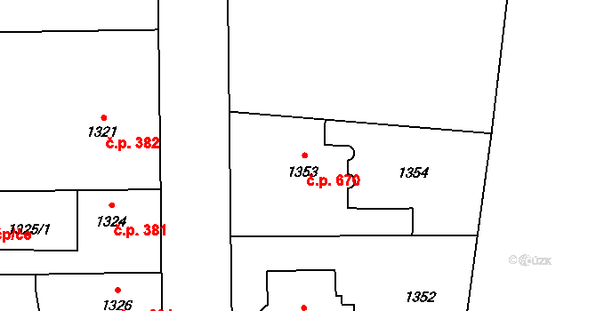 Městec Králové 670 na parcele st. 1353 v KÚ Městec Králové, Katastrální mapa