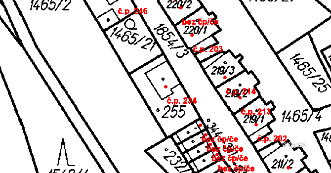 Oloví 234 na parcele st. 255 v KÚ Oloví, Katastrální mapa