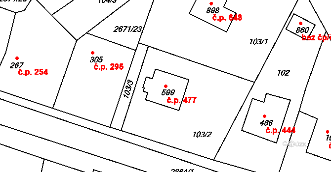 Černilov 477 na parcele st. 599 v KÚ Černilov, Katastrální mapa