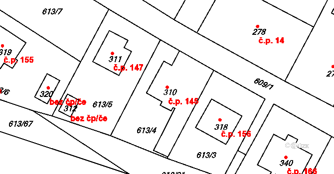 Čachovice 145 na parcele st. 310 v KÚ Čachovice, Katastrální mapa