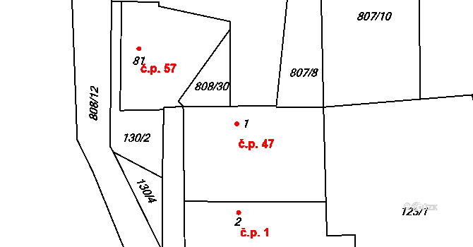 Luby 47, Klatovy na parcele st. 1 v KÚ Luby, Katastrální mapa