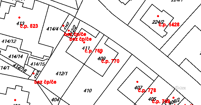 Braník 770, Praha na parcele st. 409 v KÚ Braník, Katastrální mapa