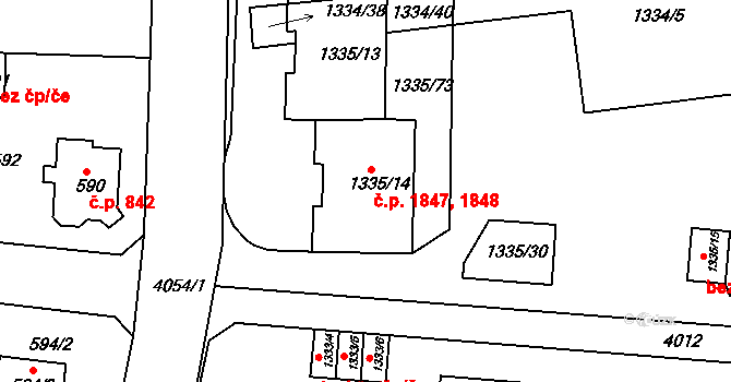 Modřany 1847,1848, Praha na parcele st. 1335/14 v KÚ Modřany, Katastrální mapa