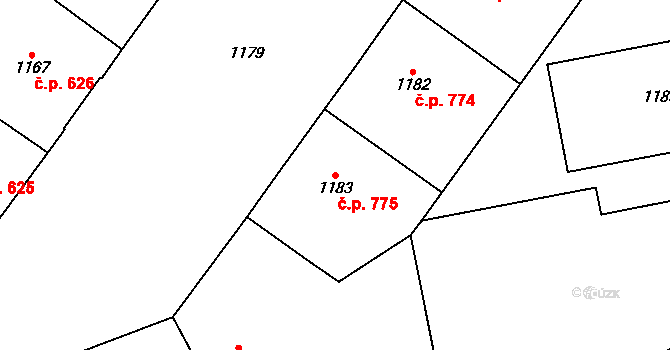 Vršovice 775, Praha na parcele st. 1183 v KÚ Vršovice, Katastrální mapa