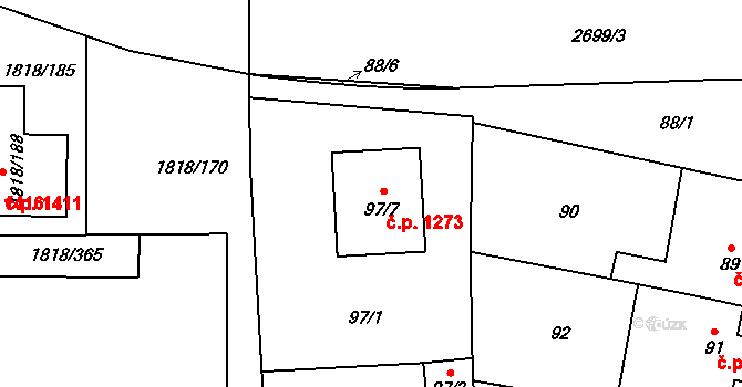 Hostivař 1273, Praha na parcele st. 97/7 v KÚ Hostivař, Katastrální mapa