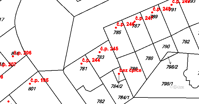 Příbram I 245, Příbram na parcele st. 783 v KÚ Příbram, Katastrální mapa