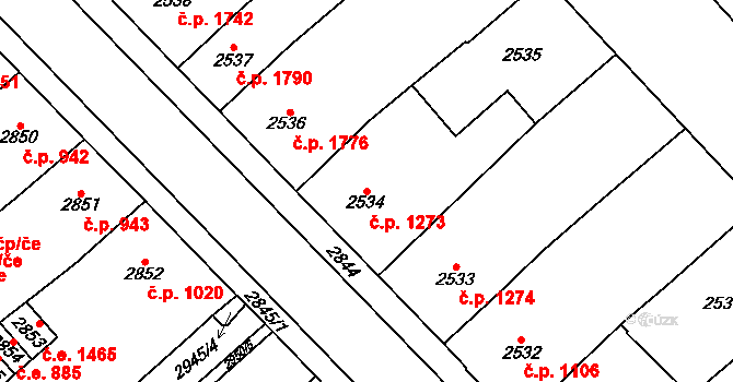 Chomutov 1273 na parcele st. 2534 v KÚ Chomutov I, Katastrální mapa
