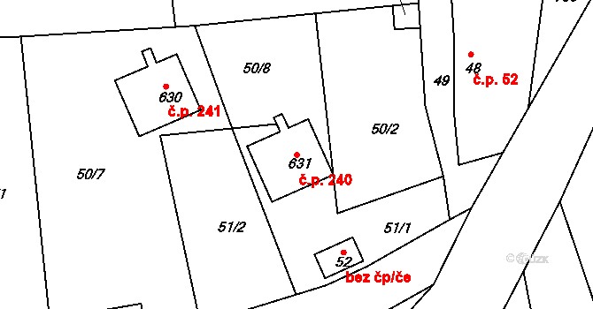 Jívka 240 na parcele st. 631 v KÚ Horní Vernéřovice, Katastrální mapa