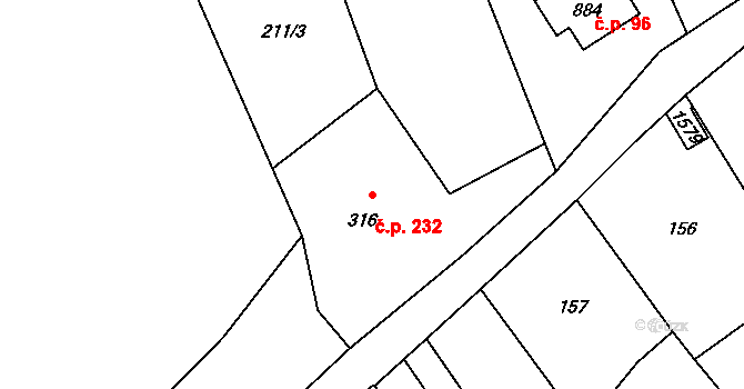 Žacléř 232 na parcele st. 316 v KÚ Žacléř, Katastrální mapa