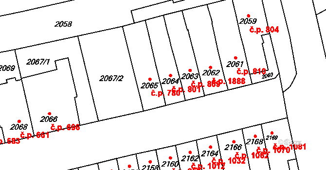 Šlapanice 801 na parcele st. 2064 v KÚ Šlapanice u Brna, Katastrální mapa