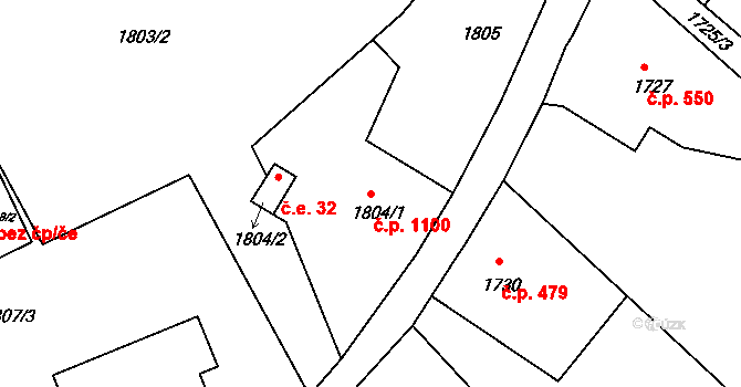 Rumburk 1 1100, Rumburk na parcele st. 1804/1 v KÚ Rumburk, Katastrální mapa