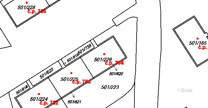 Ráj 754, Karviná na parcele st. 501/226 v KÚ Ráj, Katastrální mapa