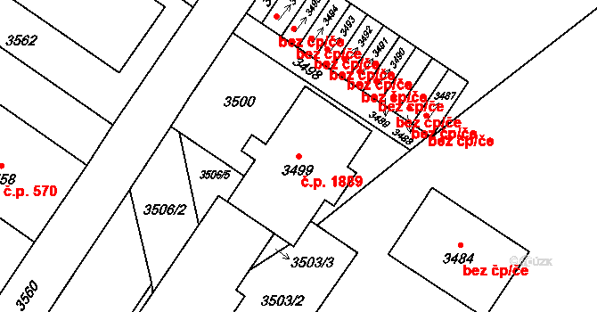 Vsetín 1889 na parcele st. 3499 v KÚ Vsetín, Katastrální mapa