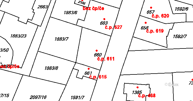 Kateřinky 611, Opava na parcele st. 660 v KÚ Kateřinky u Opavy, Katastrální mapa