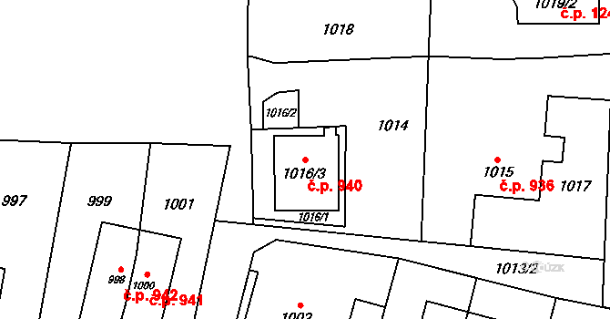 Šumbark 940, Havířov na parcele st. 1016/3 v KÚ Šumbark, Katastrální mapa