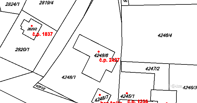 Horní Počernice 2427, Praha na parcele st. 4248/6 v KÚ Horní Počernice, Katastrální mapa