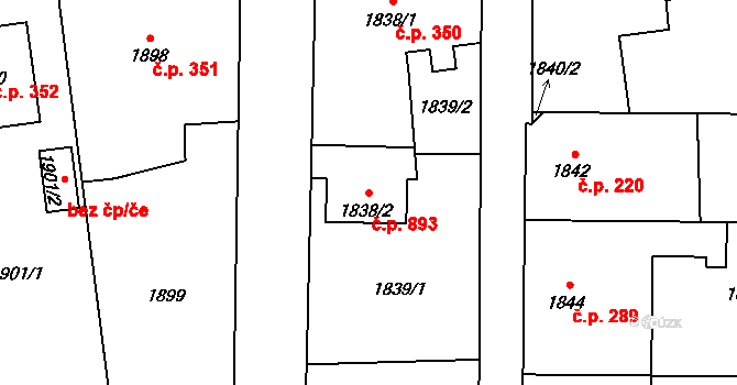 Studénka 893 na parcele st. 1838/2 v KÚ Studénka nad Odrou, Katastrální mapa