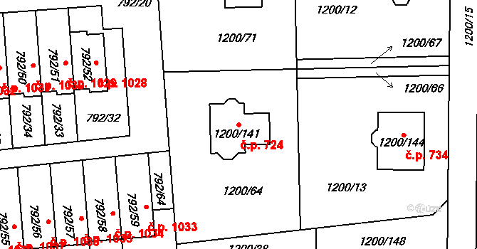 Vejprnice 724 na parcele st. 1200/141 v KÚ Vejprnice, Katastrální mapa