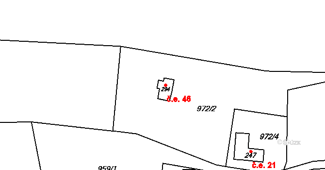 Střížov 46, Drahanovice na parcele st. 294 v KÚ Ludéřov, Katastrální mapa