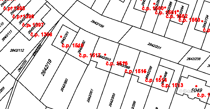Kuřim 1516 na parcele st. 2642/203 v KÚ Kuřim, Katastrální mapa