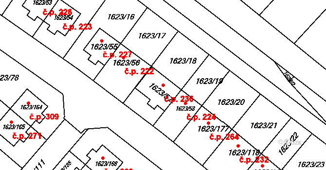 Popůvky 236 na parcele st. 1623/57 v KÚ Popůvky u Brna, Katastrální mapa