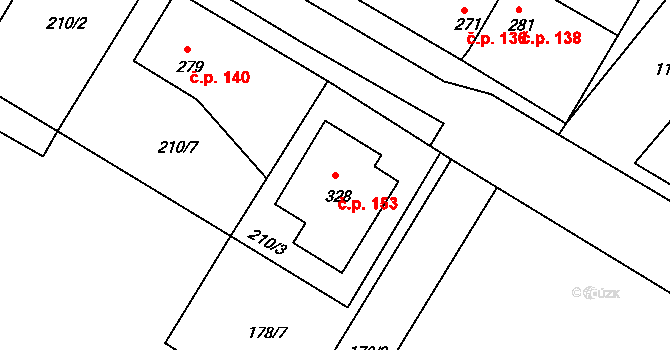 Jestřabí Lhota 153 na parcele st. 328 v KÚ Jestřabí Lhota, Katastrální mapa