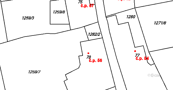 Heraltice 56 na parcele st. 78 v KÚ Heraltice, Katastrální mapa