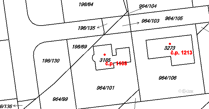 Sezimovo Ústí 1168 na parcele st. 3185 v KÚ Sezimovo Ústí, Katastrální mapa