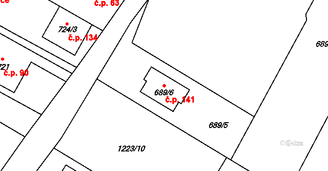 Železné 141 na parcele st. 689/6 v KÚ Železné, Katastrální mapa