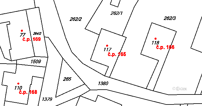Tylov 165, Lomnice na parcele st. 117 v KÚ Tylov, Katastrální mapa