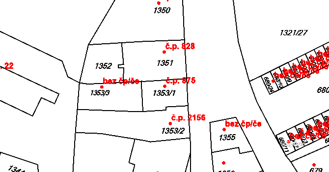 Předměstí 875, Litoměřice na parcele st. 1353/1 v KÚ Litoměřice, Katastrální mapa