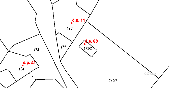 Vinařice 83, Týnec nad Labem na parcele st. 175/2 v KÚ Vinařice u Týnce nad Labem, Katastrální mapa