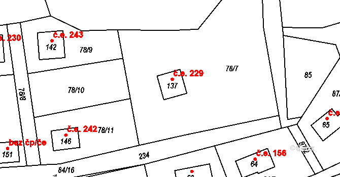 Klíny 229 na parcele st. 137 v KÚ Klíny II, Katastrální mapa