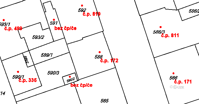 Vítkovice 172, Ostrava na parcele st. 588 v KÚ Vítkovice, Katastrální mapa