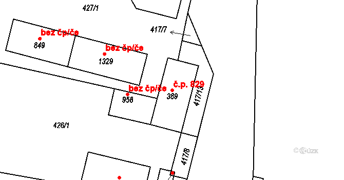 Libochovice 829 na parcele st. 389 v KÚ Libochovice, Katastrální mapa