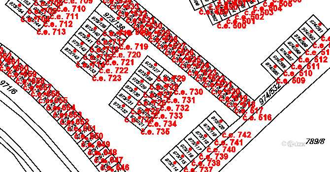 Štětí 731 na parcele st. 973/125 v KÚ Štětí I, Katastrální mapa