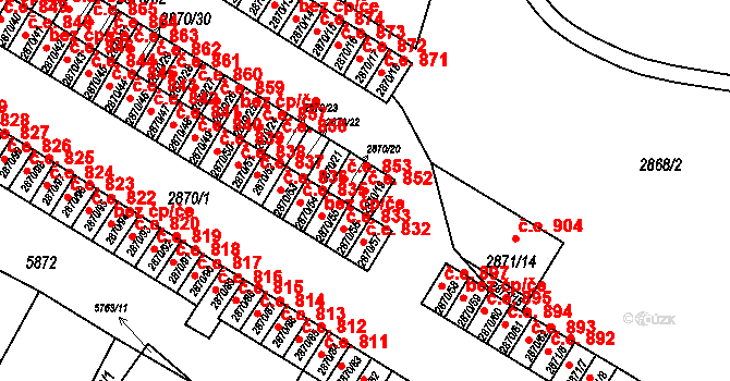 Velké Meziříčí 852 na parcele st. 2870/19 v KÚ Velké Meziříčí, Katastrální mapa