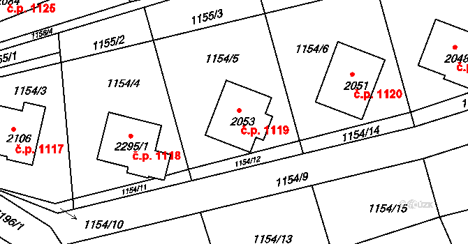 Vizovice 1119 na parcele st. 2053 v KÚ Vizovice, Katastrální mapa